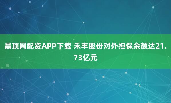 晶顶网配资APP下载 禾丰股份对外担保余额达21.73亿元