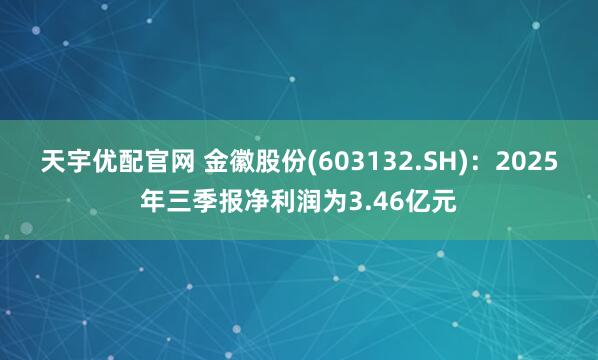 天宇优配官网 金徽股份(603132.SH)：2025年三季报净利润为3.46亿元
